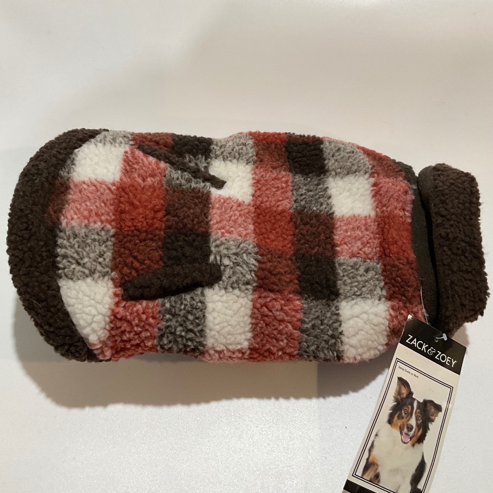 NWT warm fuzzy zack & zoey Berber plaid vest size small dog jacket medium weight